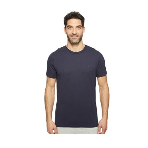 ⭐Tommy Hilfiger Sz XL Mens Tee T-Shirt Round Neck Short Sleeve Solid Navy Blue⭐ - Picture 1 of 5